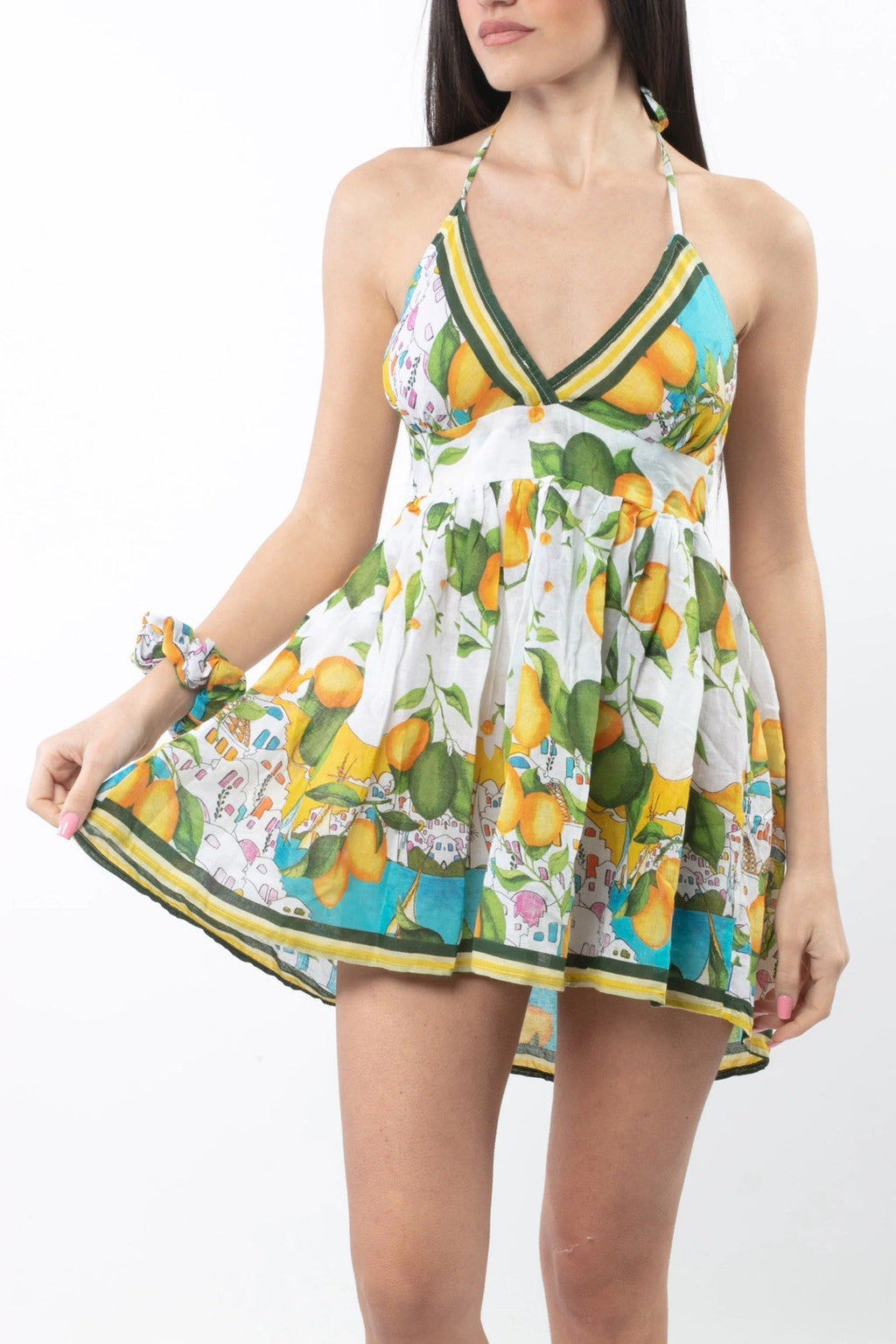 antica sartoria 2025 Green & Lemon Short Dress Top NWT O/S