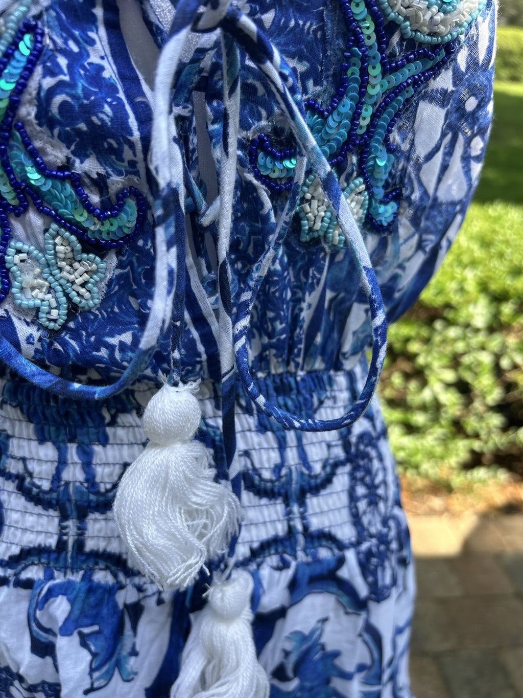 Antica Sartoria BLUE & WHITE Long Back Short Front Kaleidoscope Pattern NWT O/S