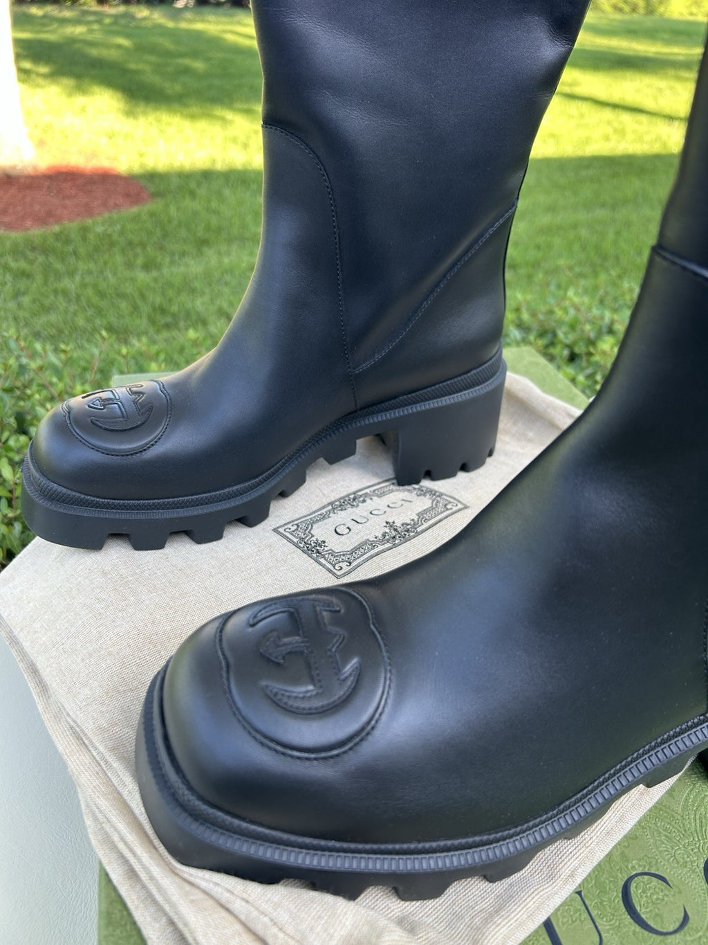 GUCCI  Women Interlocking GG High Leather Boots NIB 39.5