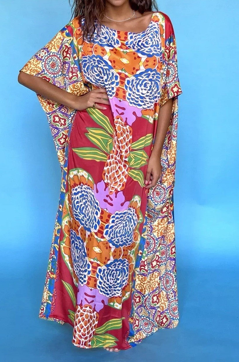 ANTICA SARTORIA 2024 COLORFUL RED FLOWER LONG KAFTAN/DRESS O/S TO XXL