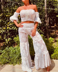 ANTICA SARTORIA 2024 SMOCKED TOP & PANTS SET WHITE LACE GORGEOUS NWT O/S LAST 1
