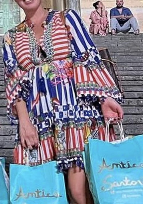 ANTICA SARTORIA 2024 BLUE RED WHITE IT'S THE KNIGHTS SHORT DRESS NWT OS