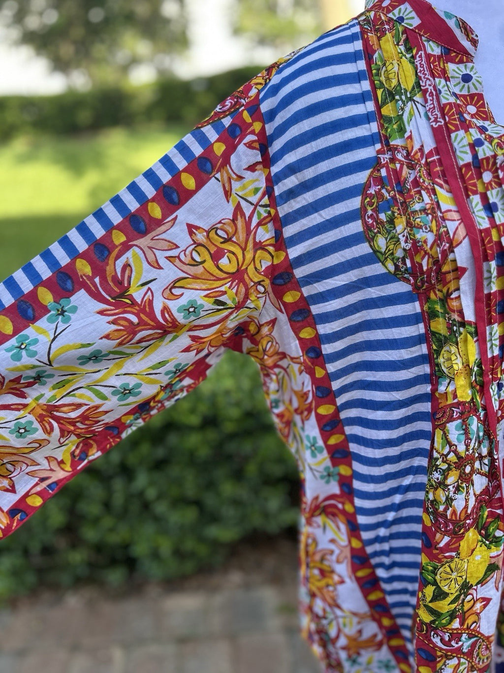Antica Sartoria Red Blue Yellow Stripes Button Down Shirt Dress NWT XL