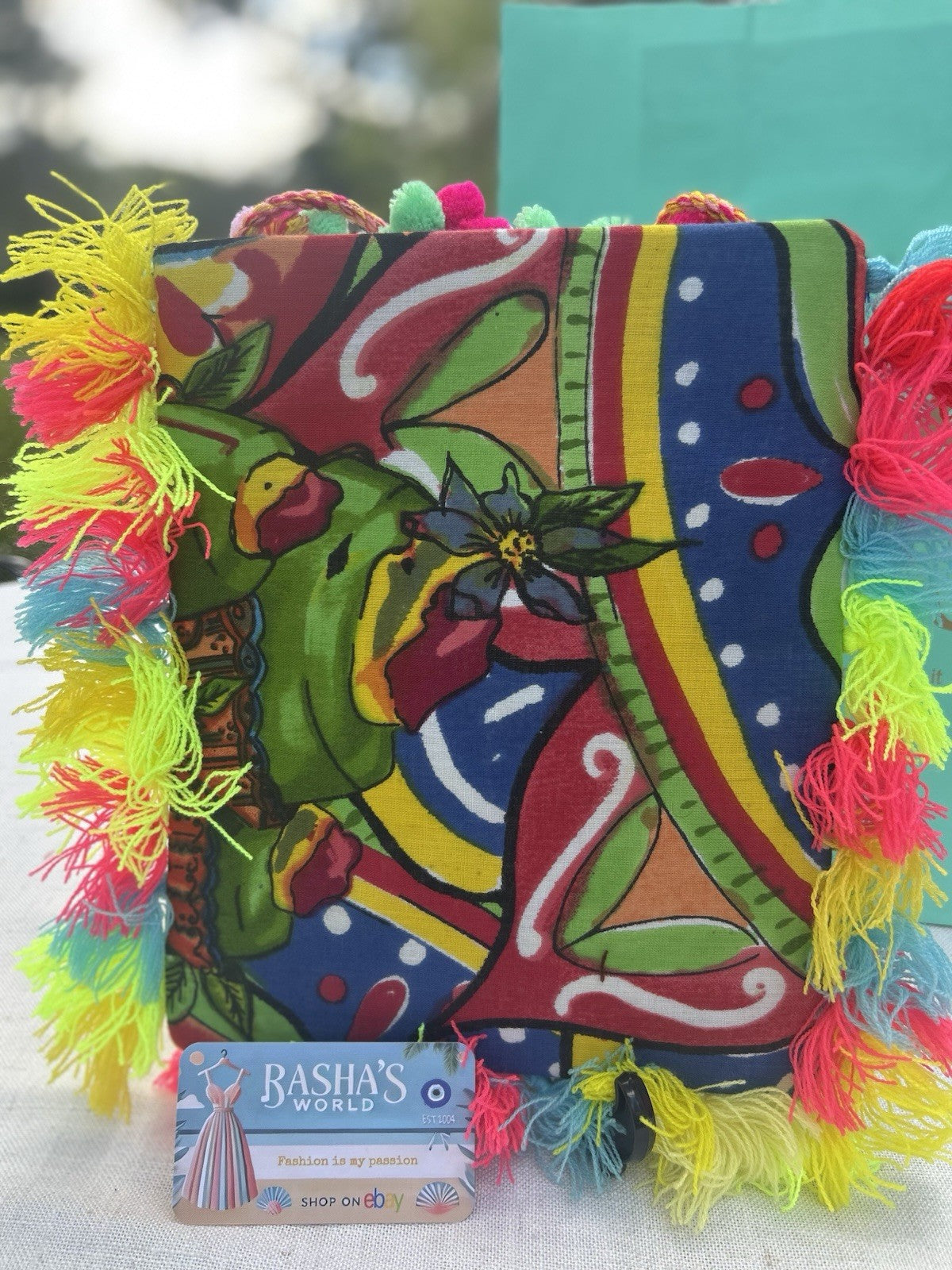 ANTICA SARTORIA ITALIAN FUN POMPOMS AND BEADING ZIP TOP PURSE NWT