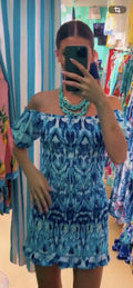 Antica Sartoria 2025 Blue Aqua & White Smocked Dress O/ S Nwt