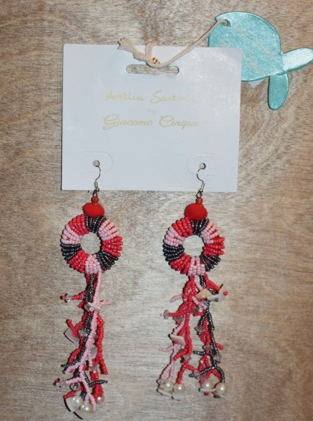 Antica Sartoria Earrings Coral Pink And Grey NWT Gorgeous