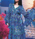 ANTICA SARTORIA  BLUE GREEN PRINT LONG POLYCHIFFON DRESS OS NWT