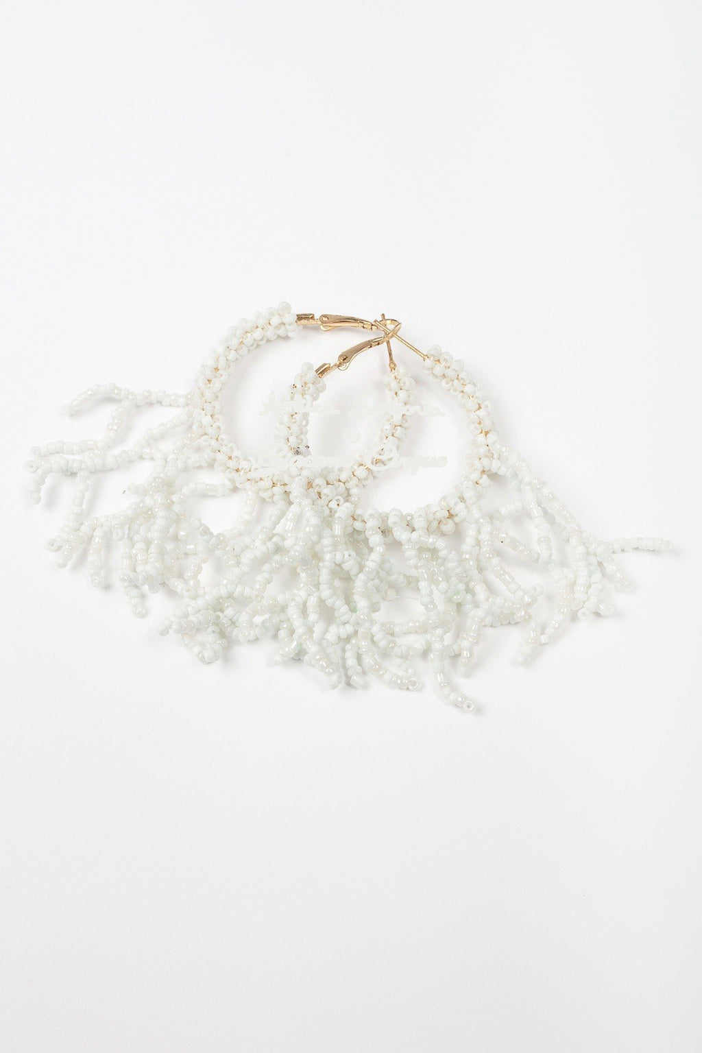 ANTICA SARTORIA 2025 WHITE BEADED HOOP EARRINGS GORGEOUS NWT