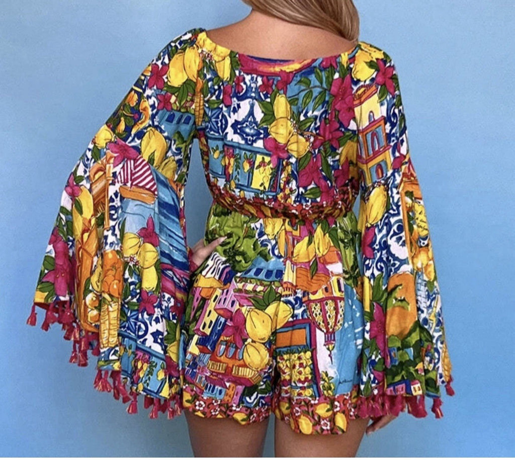 ANTICA SARTORIA CITY BY THE SEA LOVE THIS PRINT ONE PIECE ROMPER NWT OS
