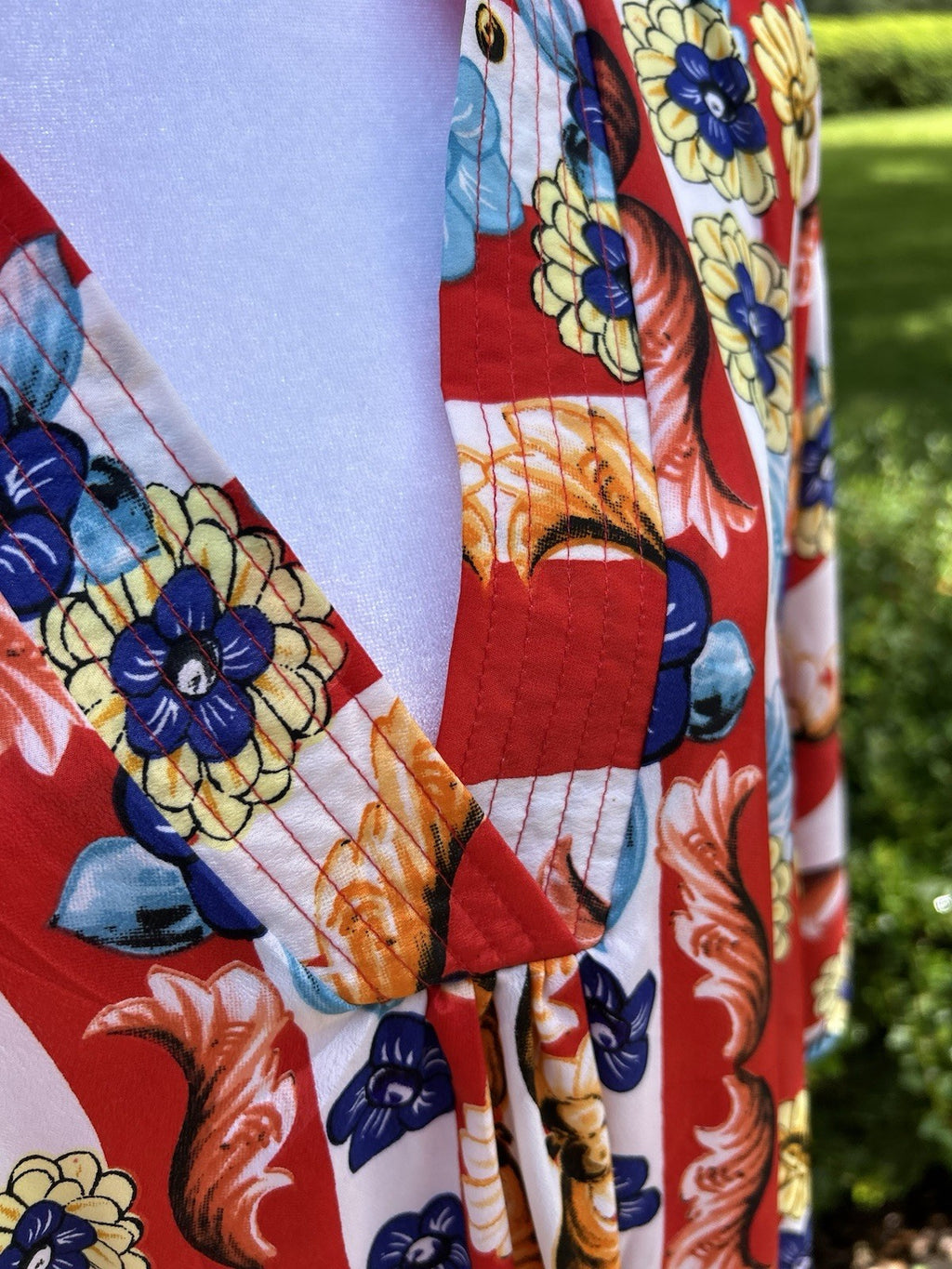Antica Sartoria Red White & Blue Stripe & Flower Kimono Mumu NWT O/S