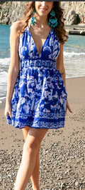 Antica Sartoria 2026 White & Blue Halter Like Dress Nwt O/S