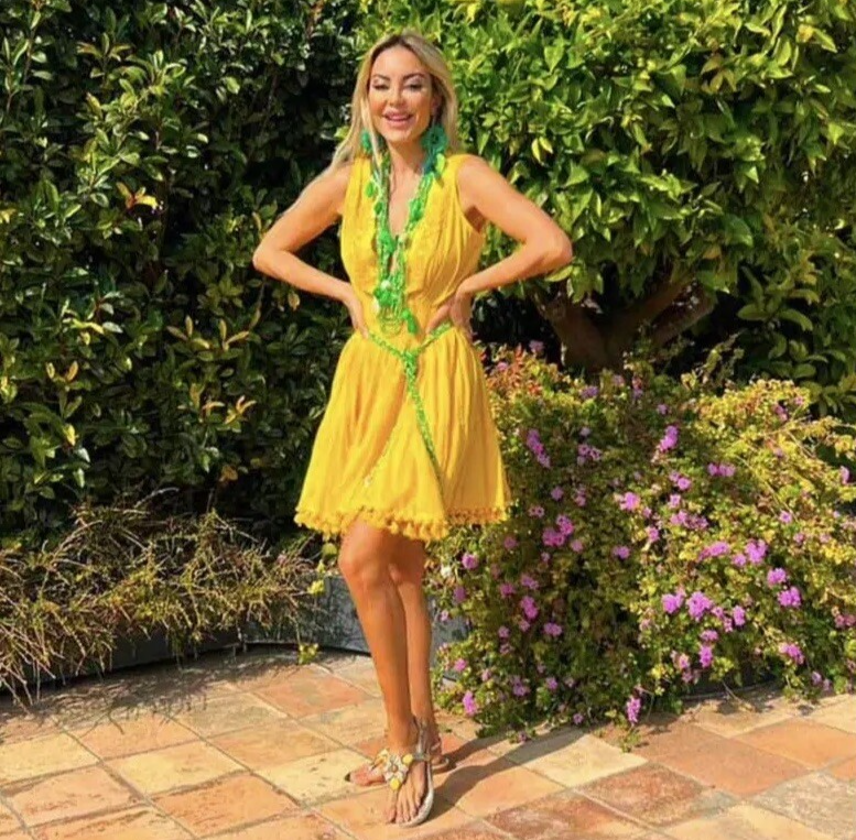ANTICA SARTORIA GORGEOUS YELLOW SLEEVELESS BEADED & LACE DRESS NWT O/S