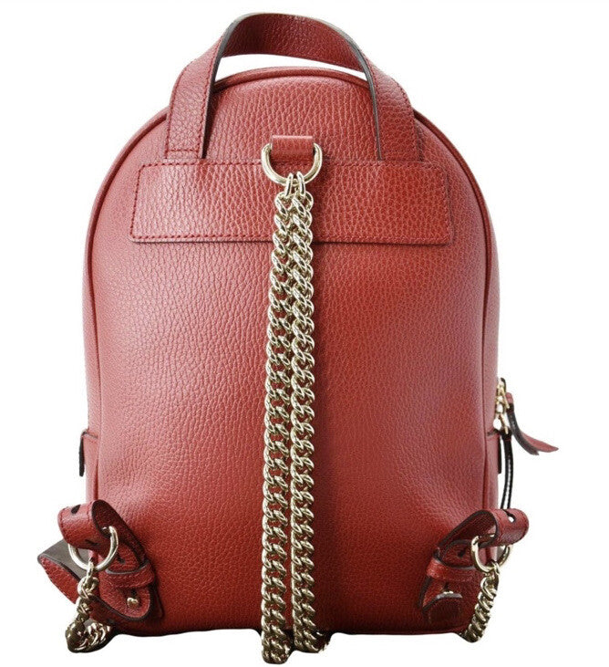 GUCCI  GG SOHO RED PEBBLED CALFSKIN LEATHER CHAIN BACKPACK BAG
