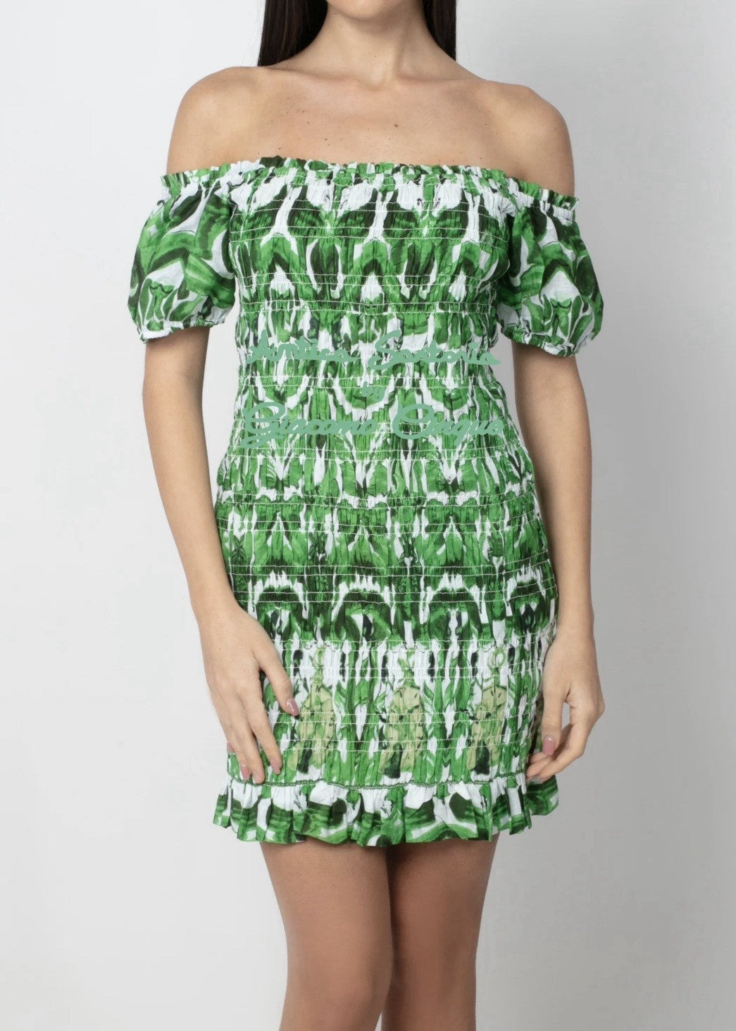 Antica Sartoria 2025 Green And White Smocked Dress O/S Nwt