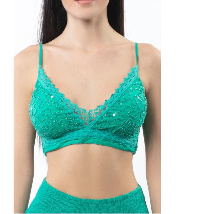 Antica Sartoria 2025 Gorgeous Emerald Green Beaded Skirt & BraTop Nwt O/S