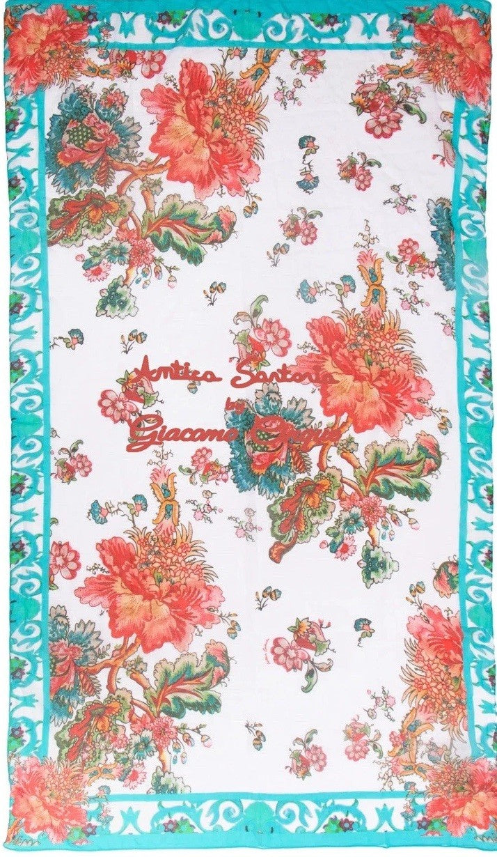 Antica Sartoria 2025 Peach Aqua Cotton Scarf Sarong 40 X 70 NWT