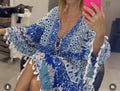 ANTICA SARTORIA 2024 BLUE & WHITE TRULLI HOUSES SHORT DRESS NWT O/S
