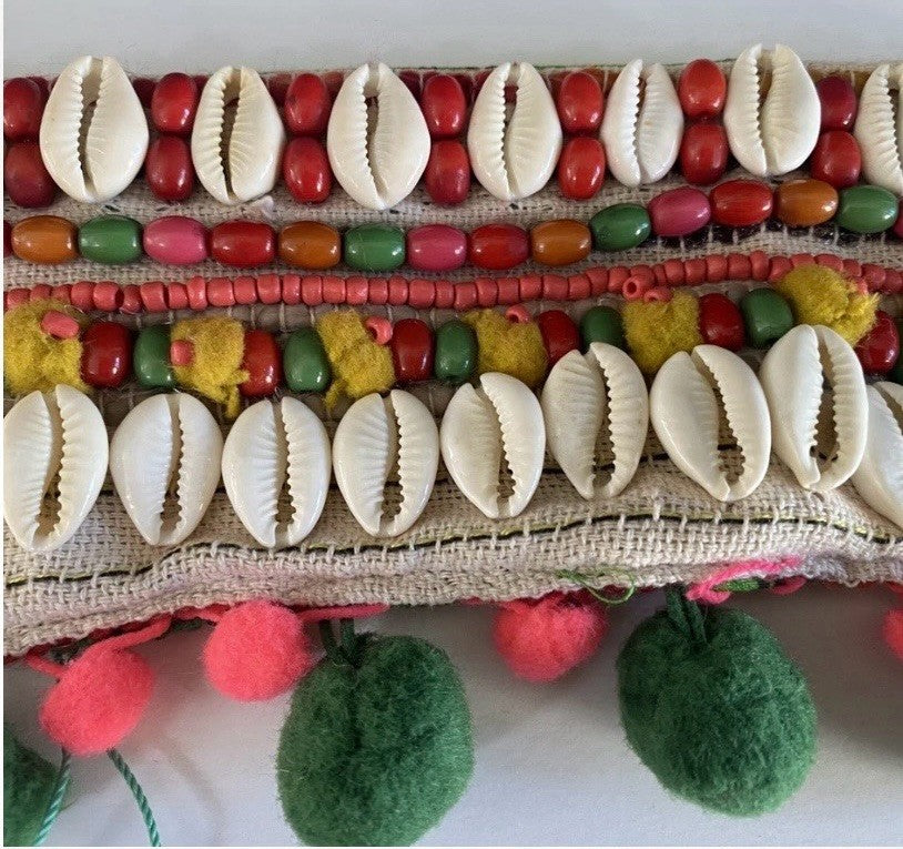 ANTICA SARTORIA MULTI COLORED BELT WITH SHELLS & POMPOMS NWT