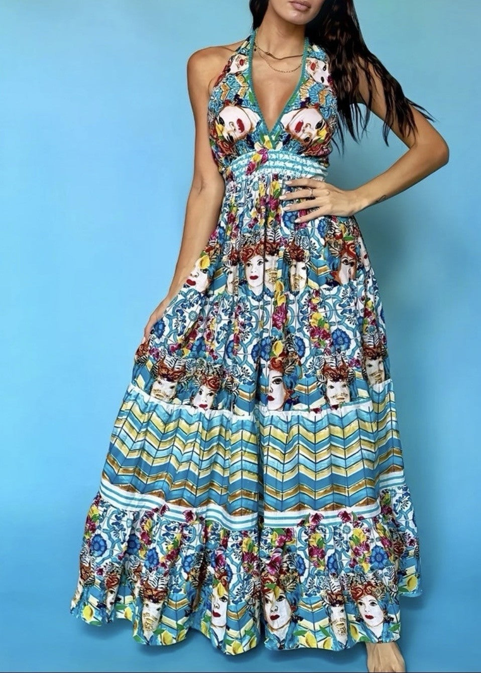 Antica Sartoria  Ladies & The Flowers Halter Neck Beaded  Long Dress Nwt O/S