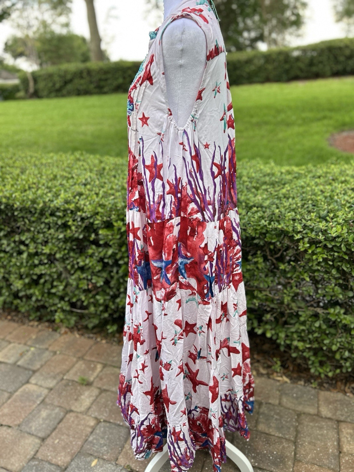 ANTICA SARTORIA 2024 STARFISH & CORAL RED SLEEVELESS LOVELY LONG DRESS NWT O/S