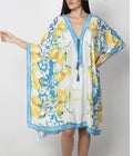 ANTICA SARTORIA 2025 LEMON BLUE WHITE GORGEOUS TIE FRONT COVER UP PONCHO KAFTAN