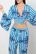 Antica Sartoria 2025 Blue & White Pants Top 2 Pc Set NWT