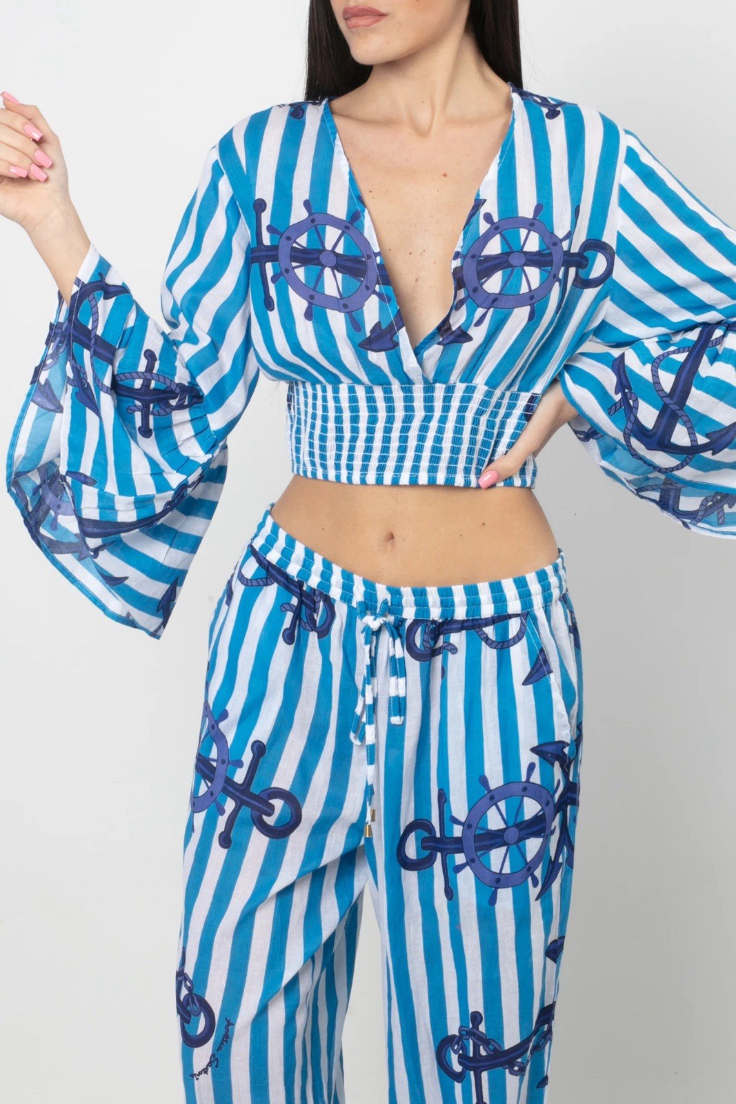 Antica Sartoria 2025 Blue & White Pants Top 2 Pc Set NWT