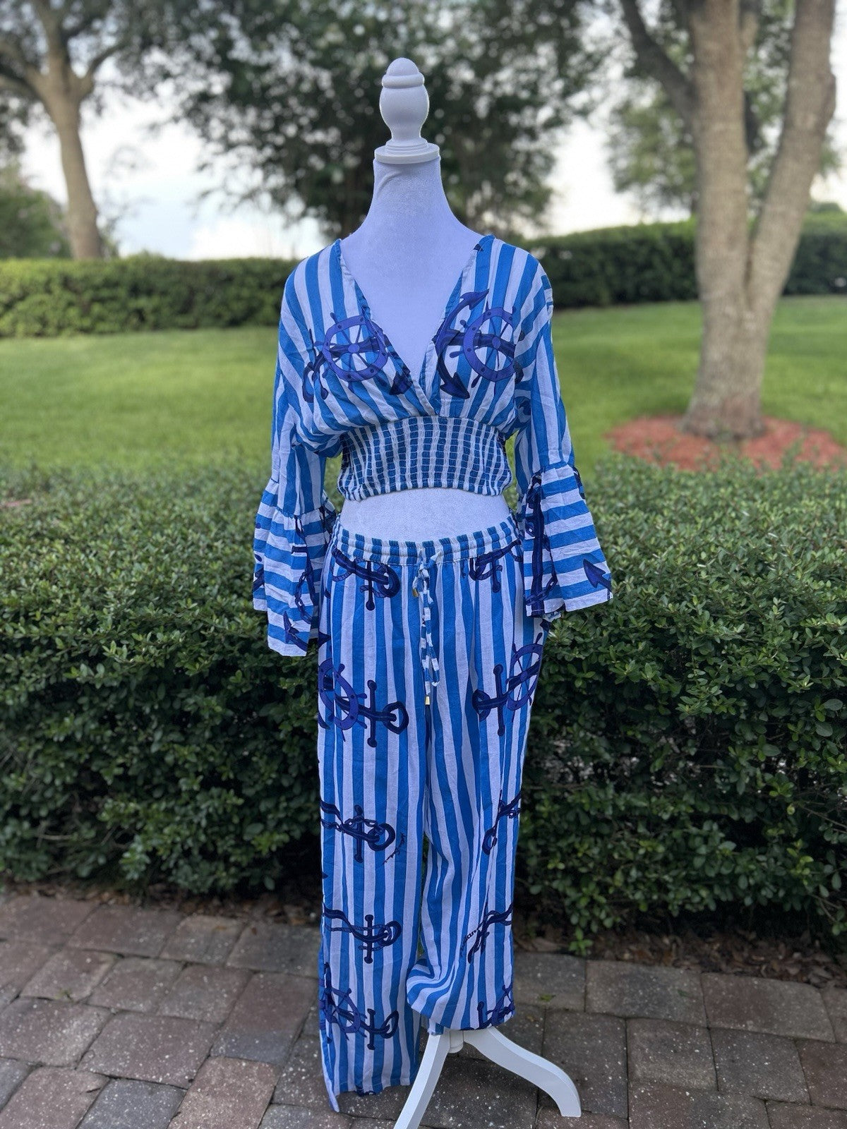 Antica Sartoria 2025 Blue & White Pants Top 2 Pc Set NWT