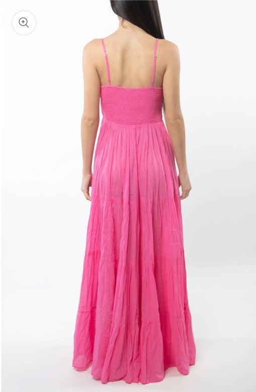 ANTICA SARTORIA 2025 LONG DRESS ADJ STRAPS SMOCKED TOP NWT O/S PINK