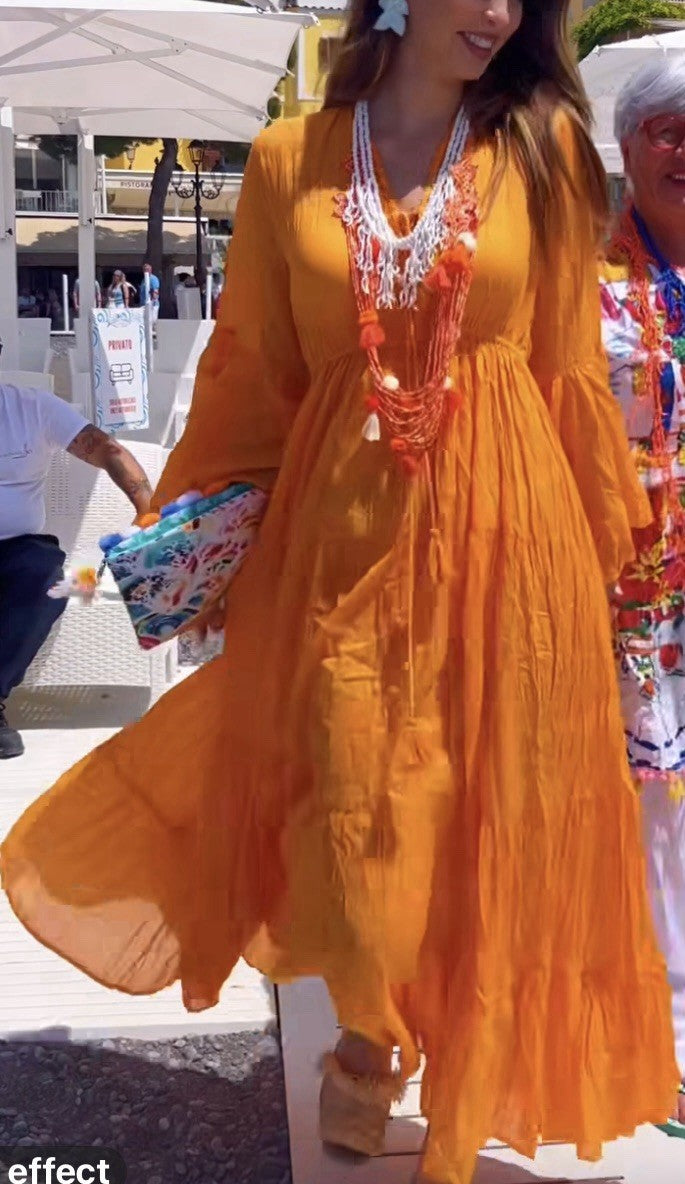 Antica Sartoria 2025 Long Orange Flare Dress NWT O/S
