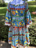Antica Sartoria 2024 Red White Blue Off Shoulder Beautiful Color Dress Nwt O/S