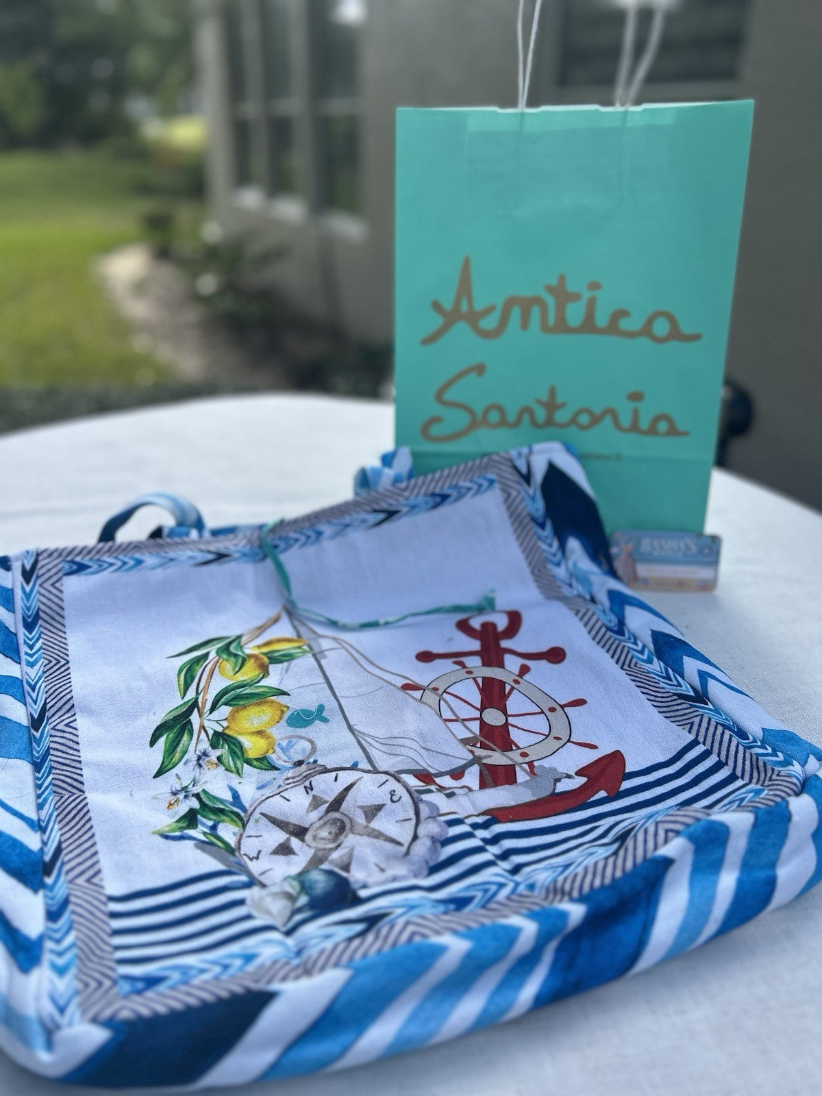 Antica Sartoria 2025 Positano Blue Lemon White Beach Tote Bag Nwt Gorgeous