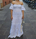 Antica Sartoria 2024 NWT Smocked Top Long White Dress Side Slit Off Shoulder