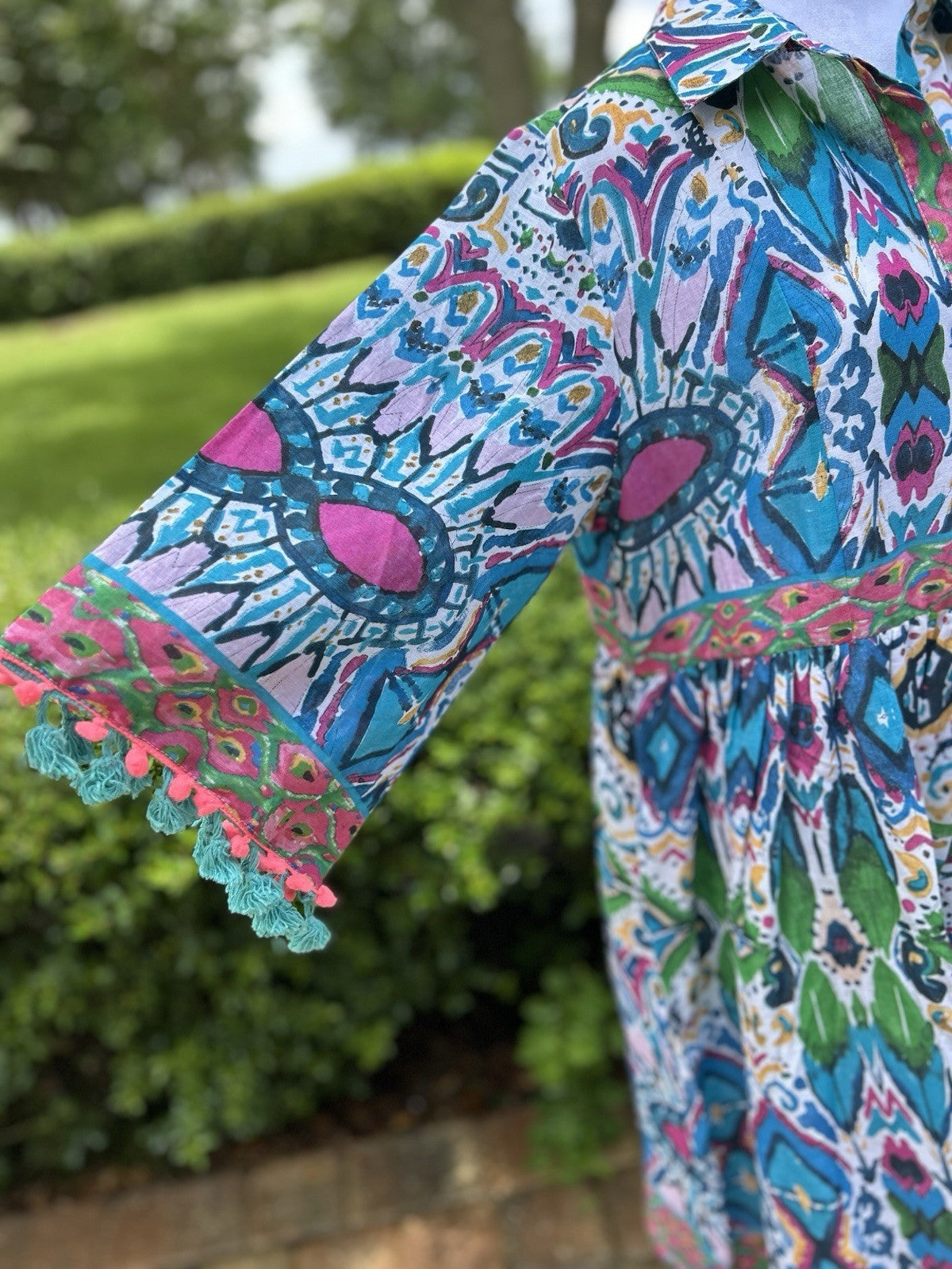 Antica Sartoria Button Down Blue Green Pink Collar Dress NWT L/XL Colorful
