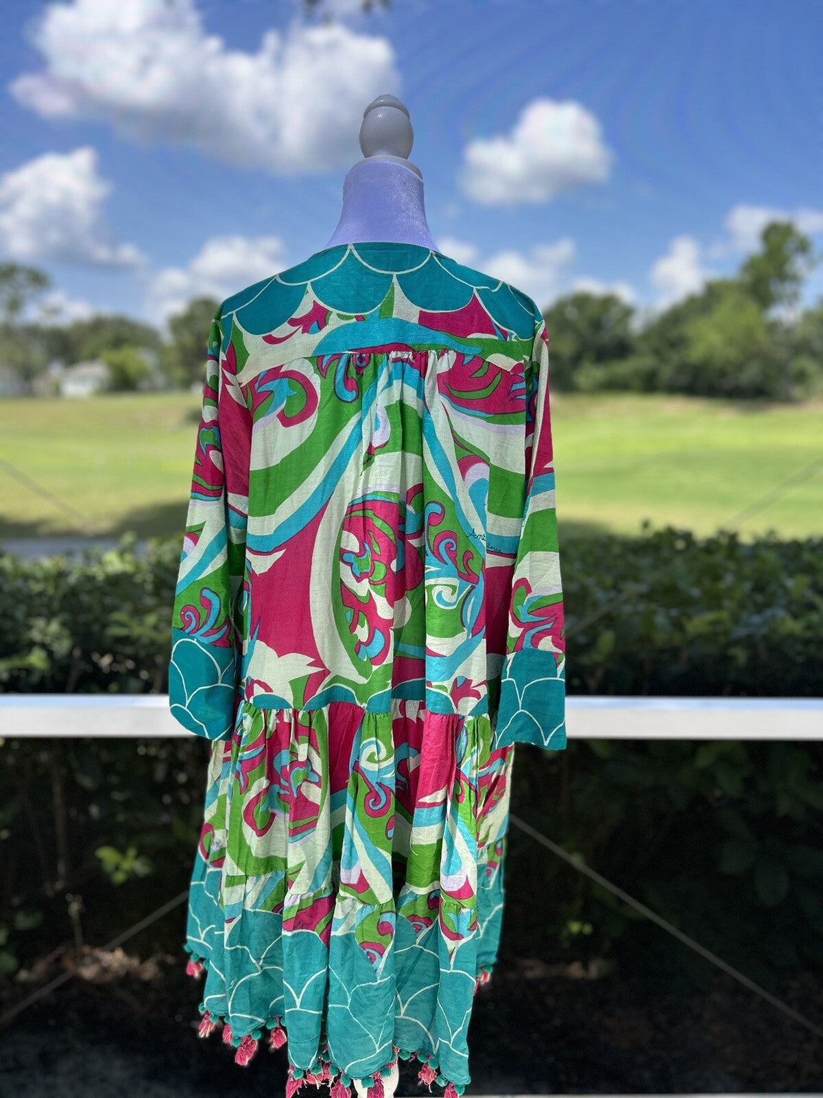 ANTICA SARTORIA 2022  TWO BUTTON WAVES AQUA PINK GREEN DRESS WITH SEQUIN 🩵🩷💚