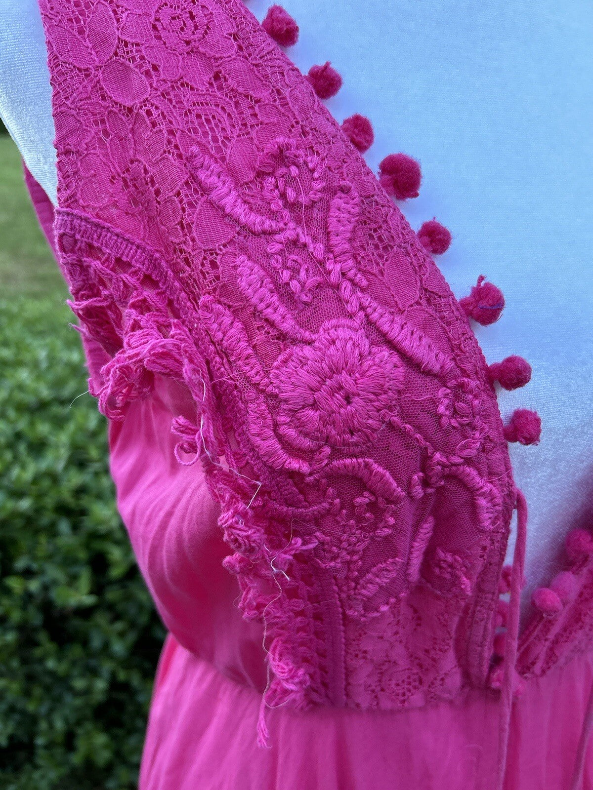 ANTICA SARTORIA PINK TIE FRONT & BACK V NECK DRESS POMPOM NWT O/S