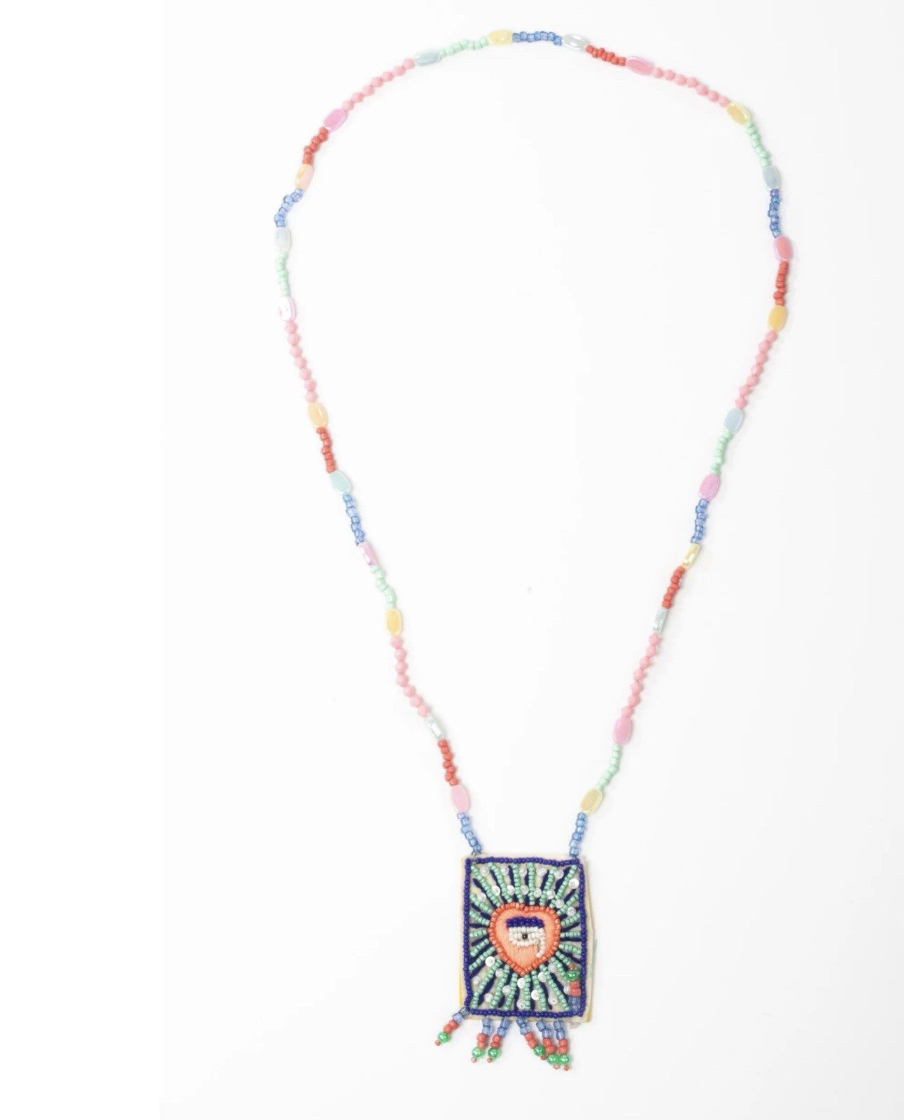 ANTICA SARTORIA BLUE AND PINK WITH HEART BEADED LOVELY NECKLACE NWT