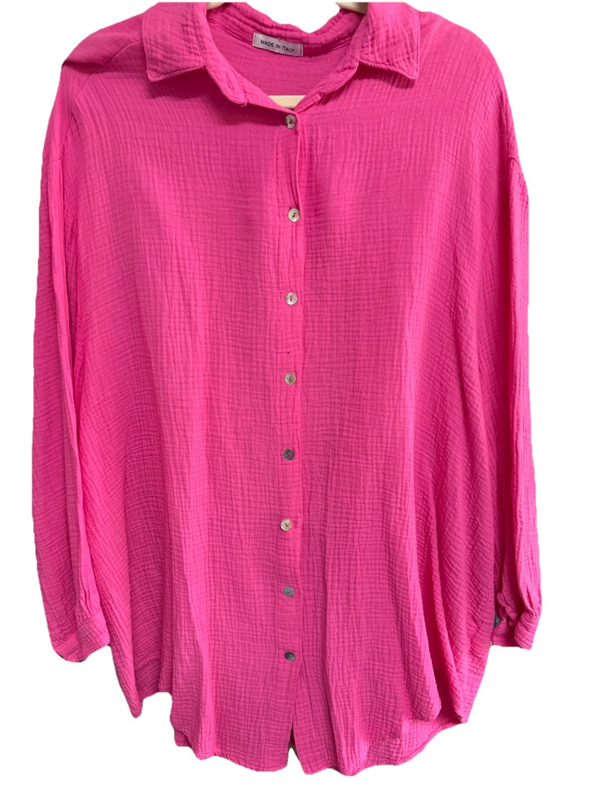Made In Italy Hot Pink Sequin Cheesecloth Top Eye Shirt Cover Up Free Size NWT