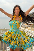 Antica Sartoria 2026 Aqua Lemon Smocked Top Dress Nwt O/S