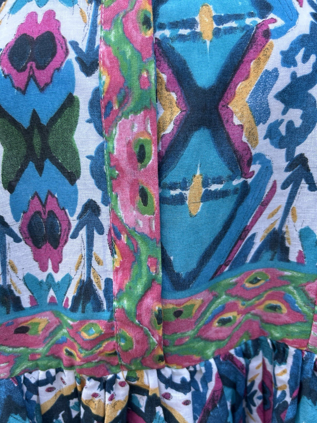Antica Sartoria Button Down Blue Green Pink Collar Dress NWT L/XL Colorful