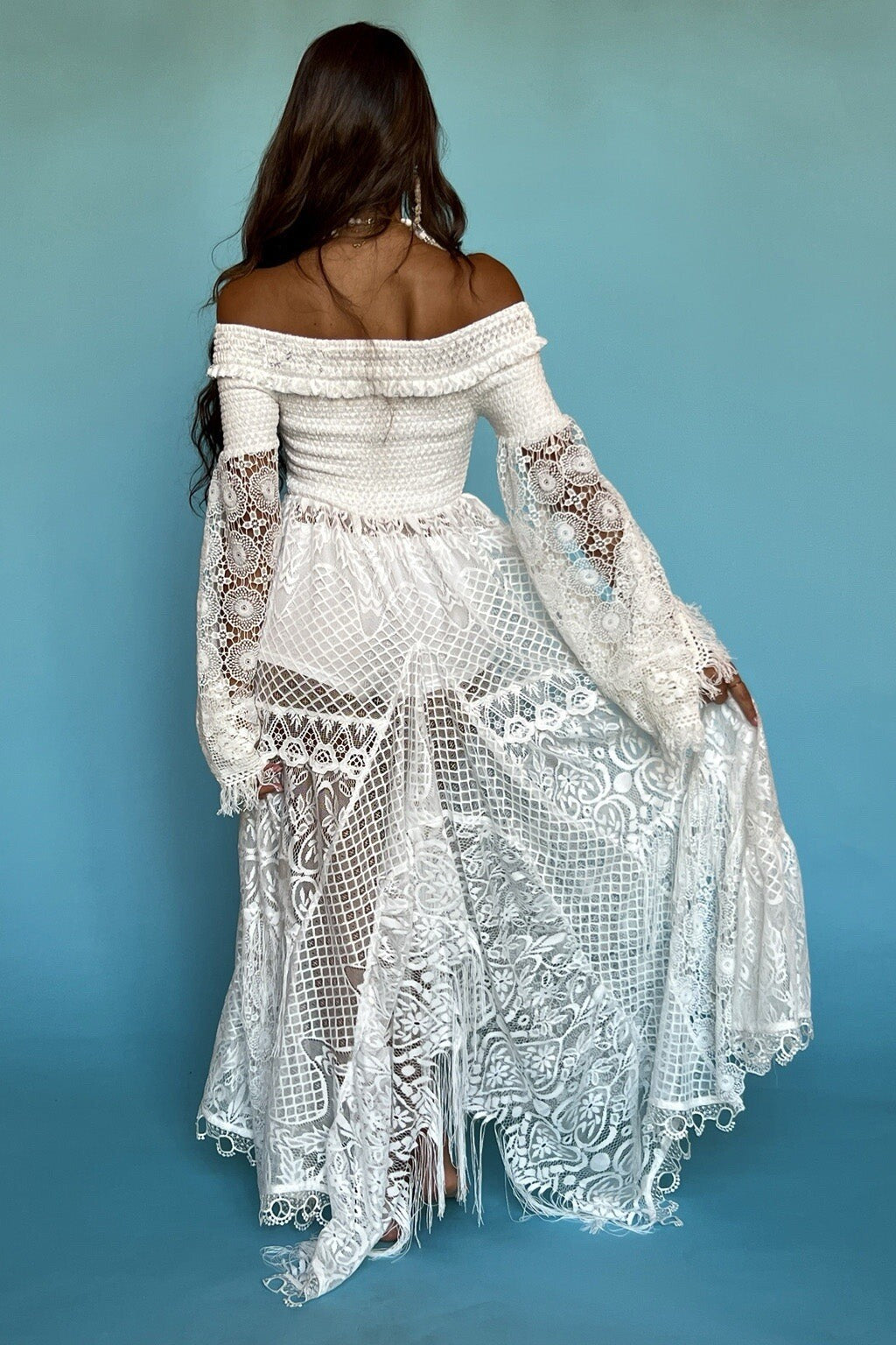 ANTICA SARTORIA LONG LACE OFF SHOULDER GORGEOUS WHITE DRESS