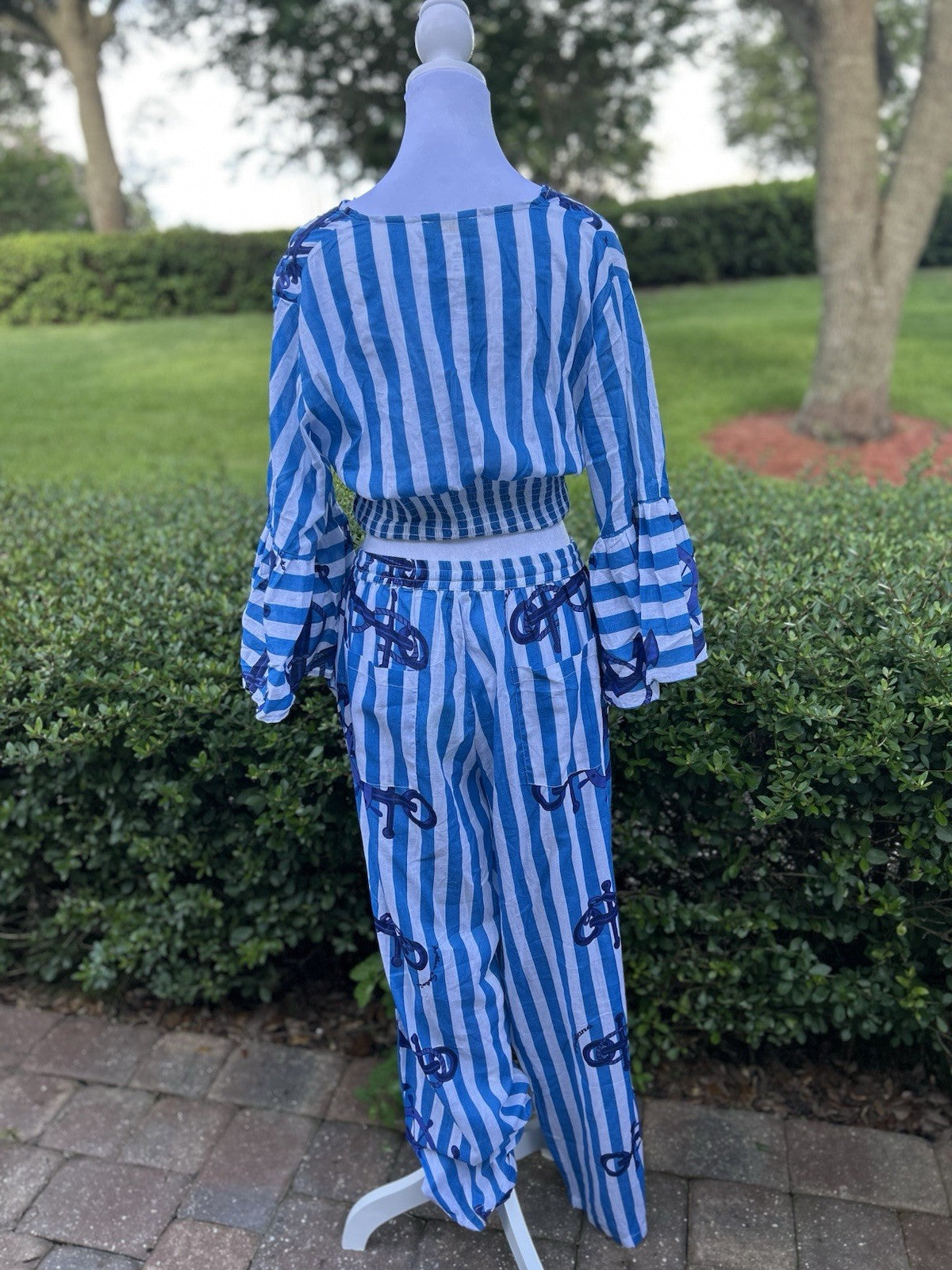Antica Sartoria 2025 Blue & White Pants Top 2 Pc Set NWT
