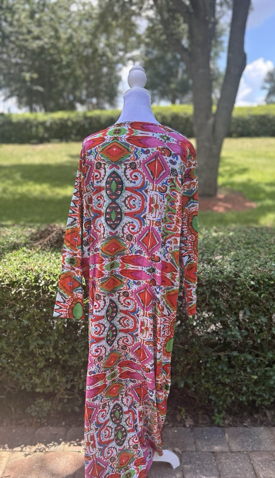 Antica Sartoria 2024 Pink & Orange Evil Eye Long V Neck Beaded Kaftan Mumu S/M