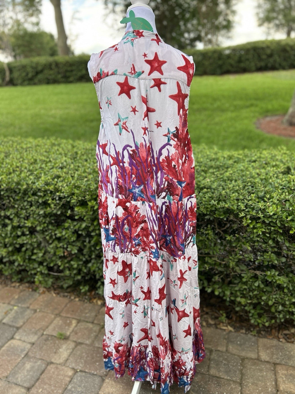 ANTICA SARTORIA 2024 STARFISH & CORAL RED SLEEVELESS LOVELY LONG DRESS NWT O/S