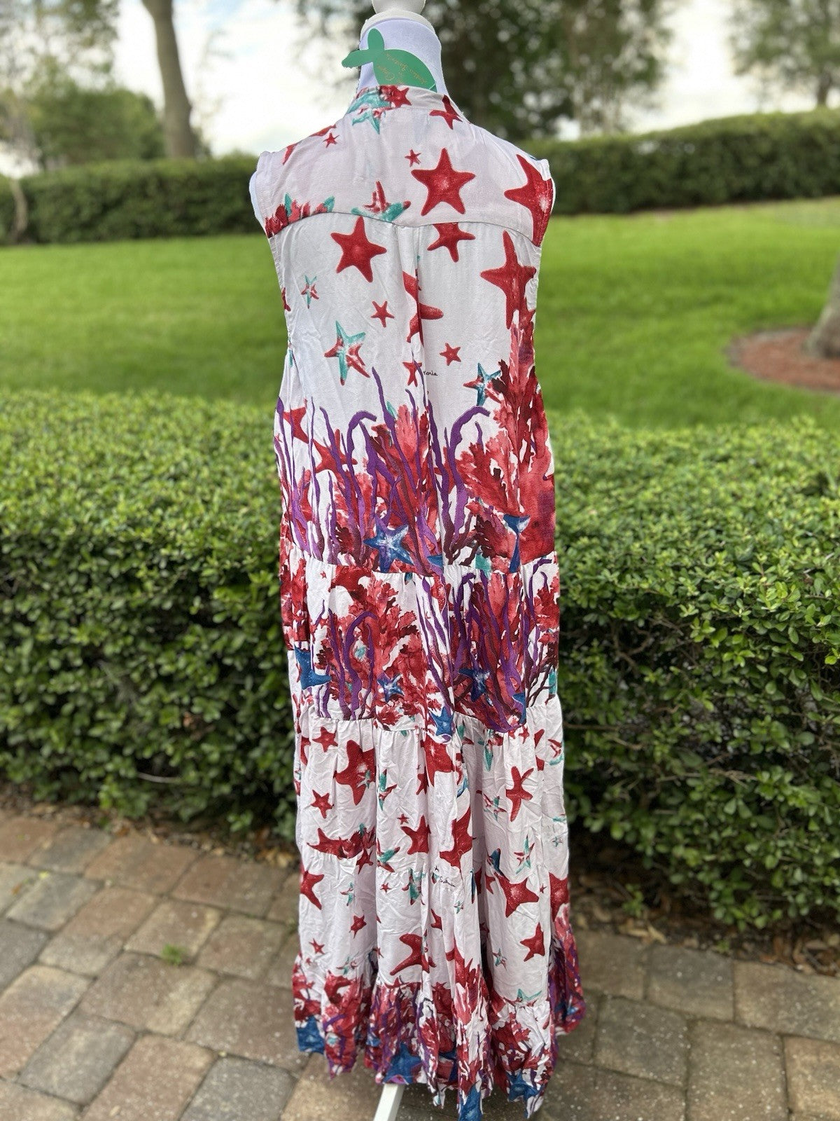 ANTICA SARTORIA 2024 STARFISH & CORAL RED SLEEVELESS LOVELY LONG DRESS NWT O/S