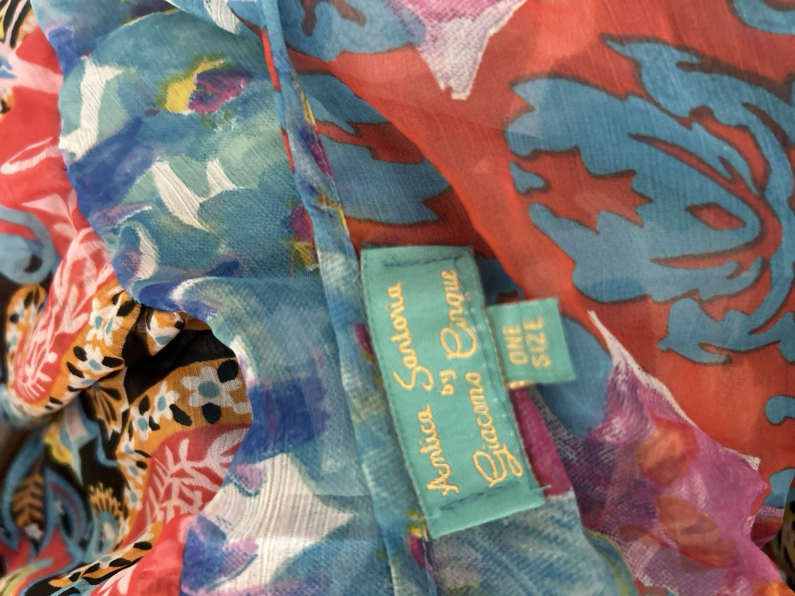 Antica Sartoria Long FLOWEY peek a boo sleeve Dress Blue & Pink Beautiful NWT OS