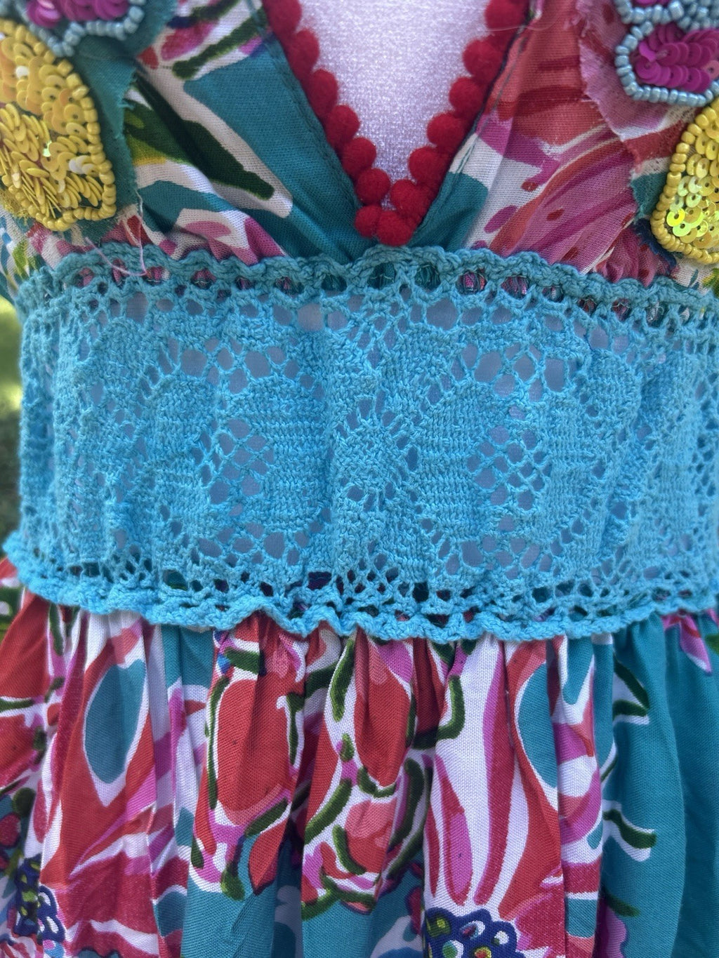 Antica Sartoria 2024 Flowers Pink Blue Long Beaded Knitted Backless Dress Nwt