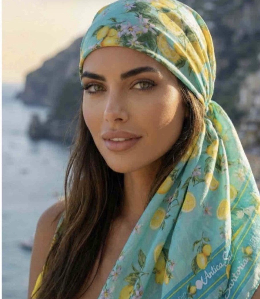 Antica Sartoria 2026 Green Lemon 🍋 Scarf Sarong 40x70 NWT  Poly Chiffon