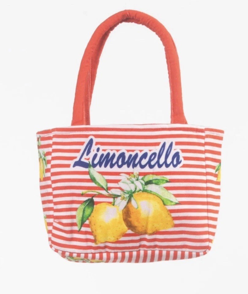 Antica Sartoria 2025 Lemon Red White Striped Tote Zipper Bag NWT