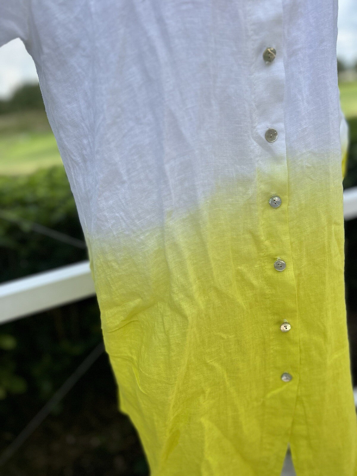Made In Italy 100% Linen Short Long Shirt Tip Dye Button Down White Yellow 2 Pcs